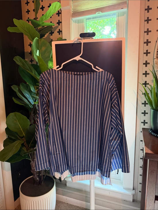 J. Crew Tops - J Crew blue striped cotton blouse